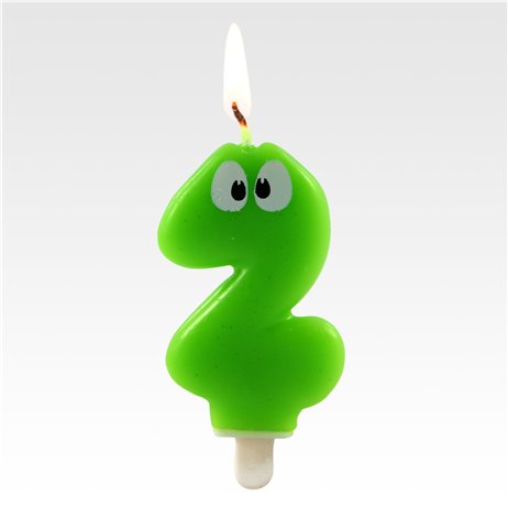1 stk. Fødselsdagslys "2" grøn med øjne