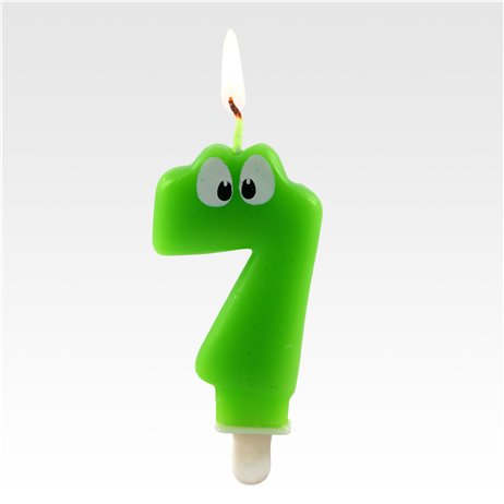 1 stk. Fødselsdagslys "7" grøn med øjne