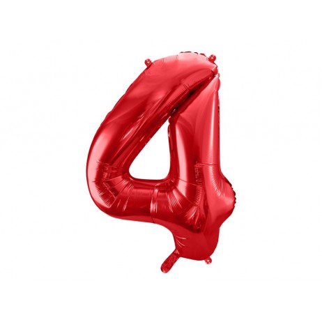 Rød 4 tal ballon -  ca 86 cm