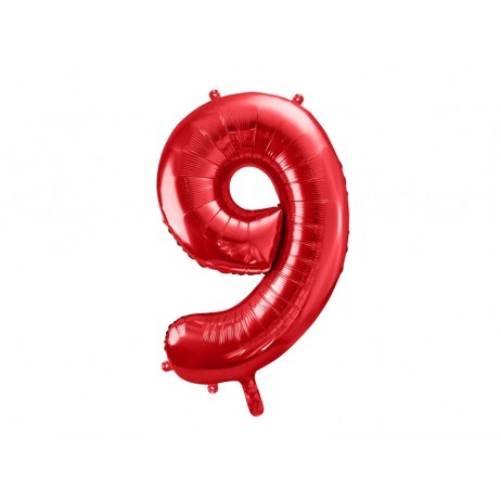 Rød 9 tal ballon -  ca 86 cm