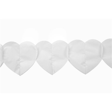 Papir guirlande hvide hjerter 6m