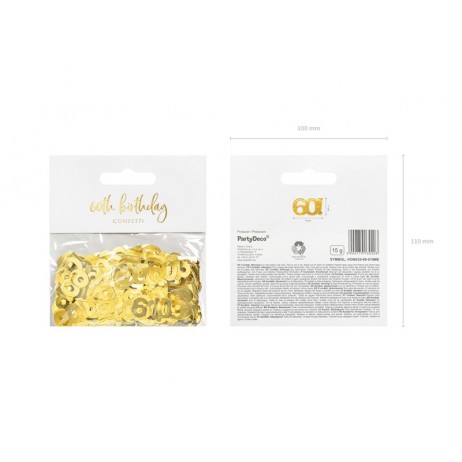 15 gr. Guld 60 år Metallic konfetti 15 gr. Guld 60 år Metallic konfetti
