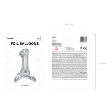 Selvstående sølv ballon 1 tal - ca 70 cm Selvstående sølv ballon 1 tal - ca 70 cm