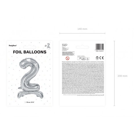 Selvstående sølv ballon 2 tal - ca 70 cm Selvstående sølv ballon 2 tal - ca 70 cm