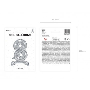 Selvstående sølv ballon 8 tal - ca 70 cm Selvstående sølv ballon 8 tal - ca 70 cm