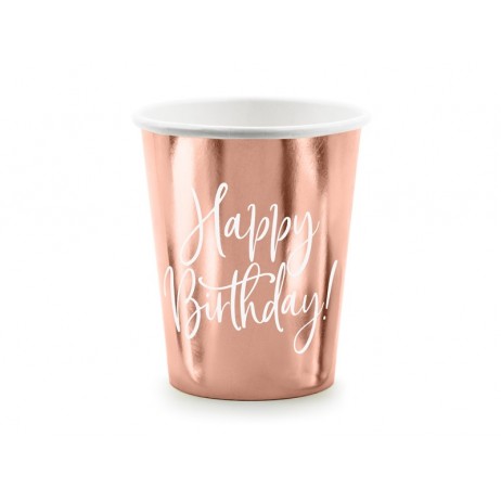 6 stk Papbæger  Happy Birthday!  rose gold, 26cl