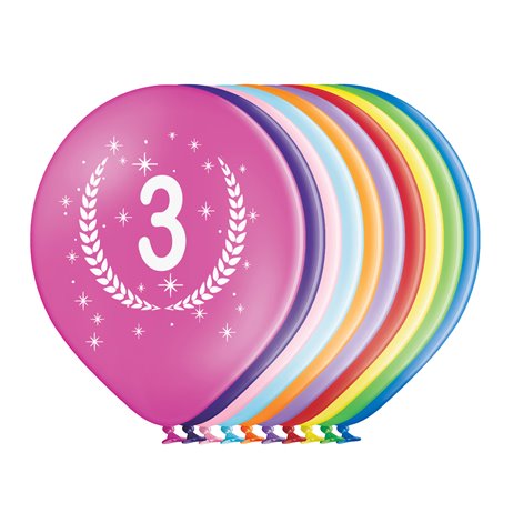 10 stk. 3 års fødselsdag balloner