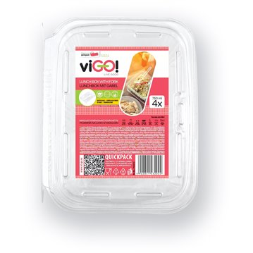 4 stk. Plastikbæger - madkasse med gaffel 750ml 4 stk. Plastikbæger - madkasse med gaffel 750ml