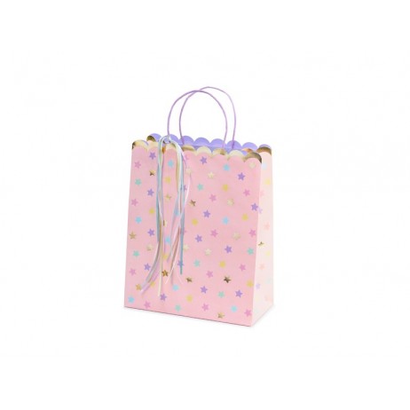 1 stk Lyserøde gavepose  med hank og stjerne 26x32x13cm