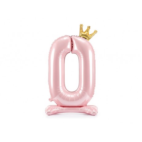 Selvstående lyserød folieballon 0 tal - ca 84 cm