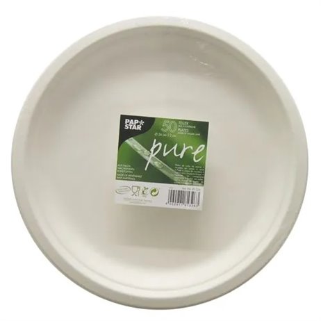 50 stk Paptallerken hvid 26 cm af økologiske sukkerrør 50 stk Paptallerken hvid 26 cm af økologiske sukkerrør