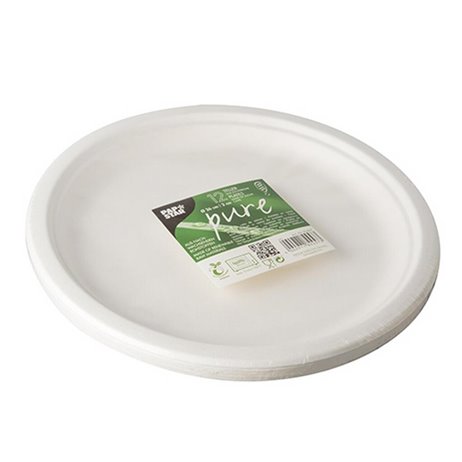 12 stk Paptallerken hvid 26 cm af økologiske sukkerrør 12 stk Paptallerken hvid 26 cm af økologiske sukkerrør