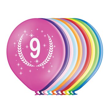 10 stk. Fødselsdagsballoner 9 år Mix Farver Latex – Perfekt til Lofter & Dansegulve