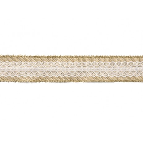 5 Meter Jute bånd med blonder 5 cm bred 5 Meter Jute bånd med blonder 5 cm bred