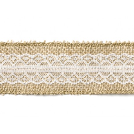 5 Meter Jute bånd med blonder 5 cm bred 5 Meter Jute bånd med blonder 5 cm bred