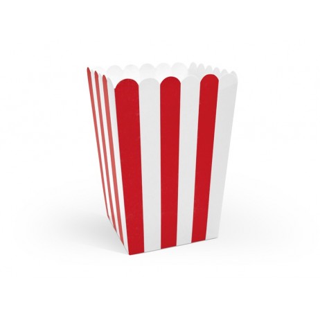 6 stk Popcornbokse rød/hvid 