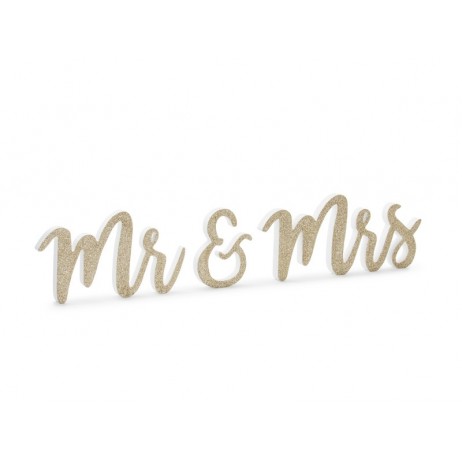 Træskilt med budskab "Mr & Mrs" til Bryllup