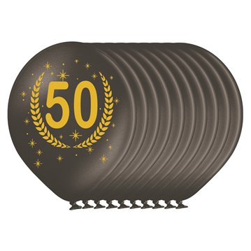 10 stk. Fødselsdagsballoner sort-guld latex 50 år – Perfekt til guldbryllup & festdeko