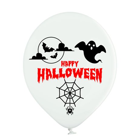 10 stk. Happy halloween balloner med blod, sort, rød og hvid latex, 26 cm diameter, 123Party 10 stk. Happy halloween balloner med blod, sort, rød og hvid latex, 26 cm diameter, 123Party