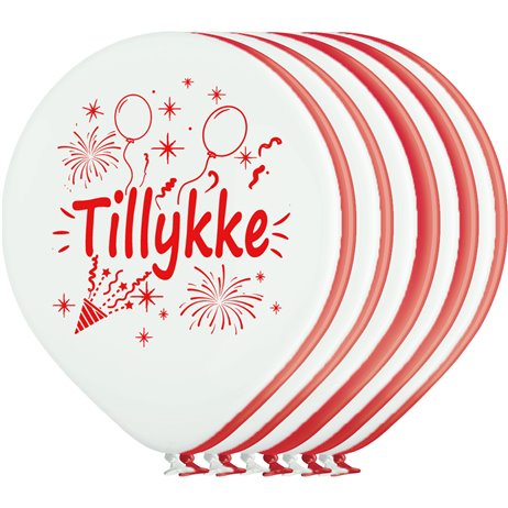 10 stk. Tillykke røde og hvide balloner 10 stk. Tillykke røde og hvide balloner