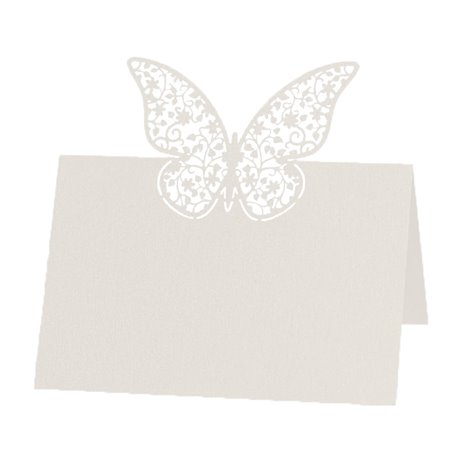 10 stk. Bordkort med sommerfugl - perlemorshvid