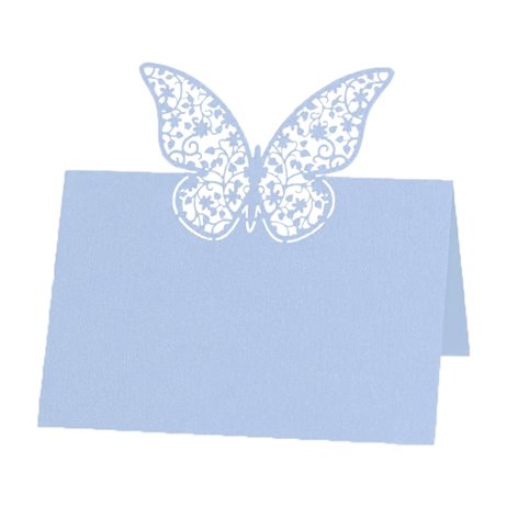10 stk. Bordkort med sommerfugl - perlemor lyseblå