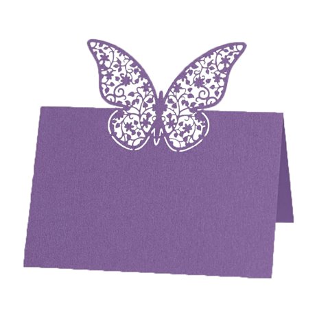 10 stk. Bordkort med sommerfugl - perlemor lavendel