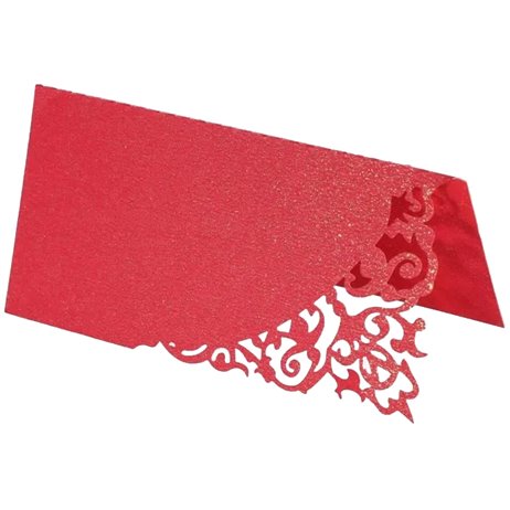 10 stk. Bordkort med blomst - perlemor rød
