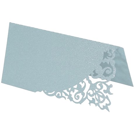 10 stk. Bordkort med blomst - perlemor lyseblå