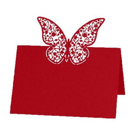 10 stk. Bordkort med sommerfugl - perlemor rød