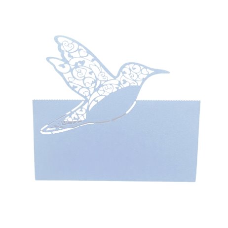 10 stk. Bordkort med fugl - perlemor lyseblå