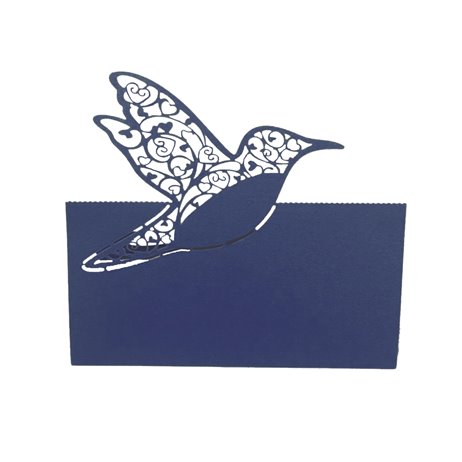 10 stk. Bordkort med fugl - perlemor blå