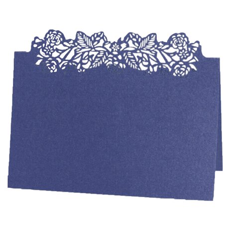 10 stk. Bordkort med blomster - perlemor blå