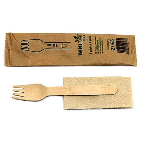 50 stk Enkeltindpakket træ gaffel med serviet