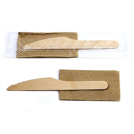 50 stk Enkeltindpakket træ kniv med serviet