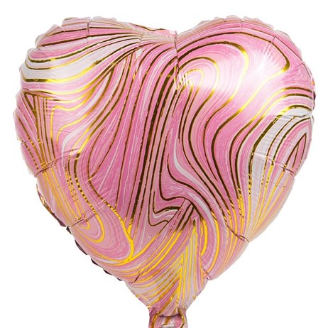 Marmoreret hjerte pink folieballon 18"