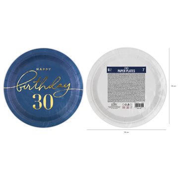6 stk Paptallerken 30 års Birthday - 18cm 6 stk Paptallerken 30 års Birthday - 18cm