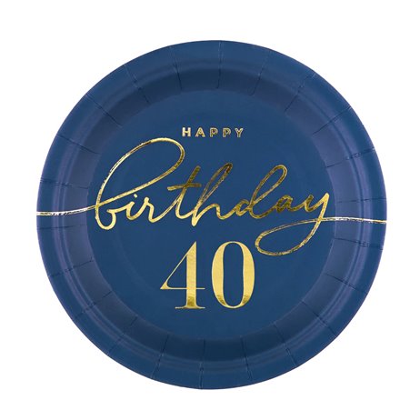 6 stk Paptallerken 40 års Birthday - 18cm 6 stk Paptallerken 40 års Birthday - 18cm
