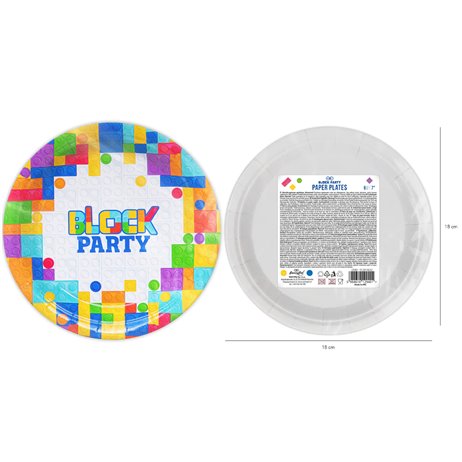 6 stk Paptallerken Block Party - 18cm 6 stk Paptallerken Block Party - 18cm