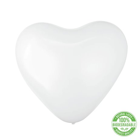 6 stk  Hvid biologisk nedbrydelig hjerteballoner 12"