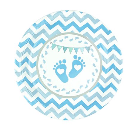 6 stk Paptallerken Baby Shower blå 18cm