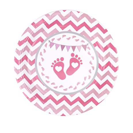 6 stk Paptallerken Baby Shower lyserød 23cm