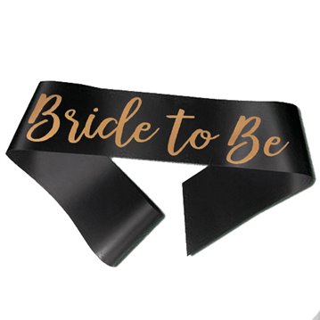 Ordensbånd Bride to Be sort metallic rose guld – 190 cm luksus med velcro til polterabend