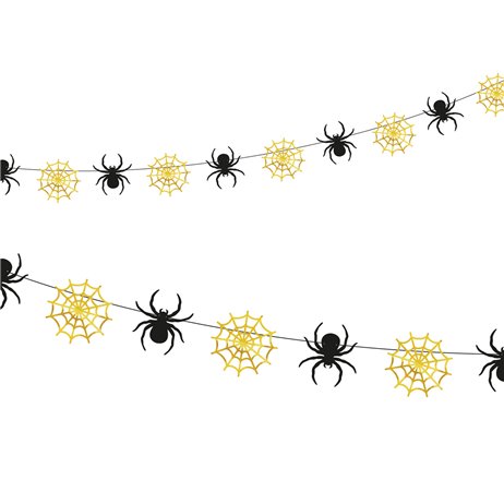 Guirlande Edderkopper og spindelvæv guld og sort 220cm 