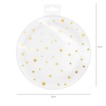 6 stk Paptallerken Hvid med guld stjerne 23cm 6 stk Paptallerken Hvid med guld stjerne 23cm
