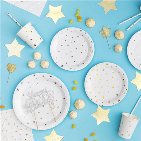 6 stk Paptallerken Hvid med guld stjerne 23cm 6 stk Paptallerken Hvid med guld stjerne 23cm