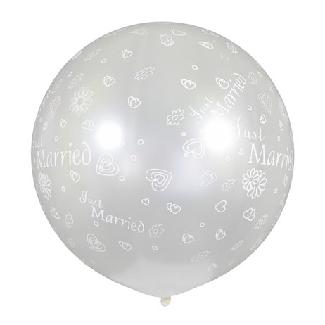 1 stk Kæmpe ballon "Just Married"- 80 cm Perlehvid