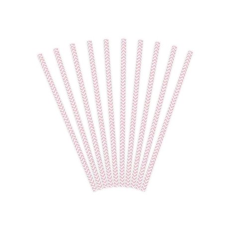 10 stk Papirsugerør Zigzag lyserød - hvid