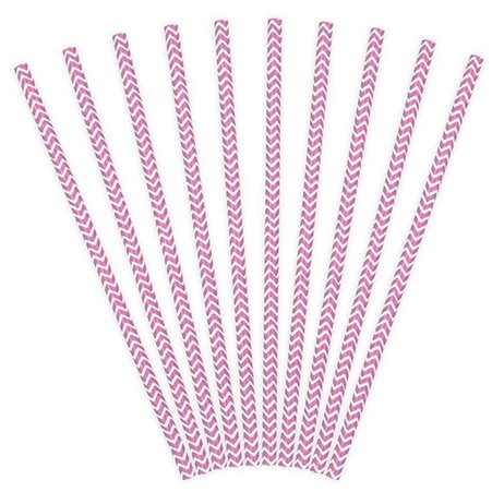 10 stk Papirsugerør Zigzag pink - hvid