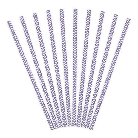 10 stk Papirsugerør Zigzag lavendel - hvid